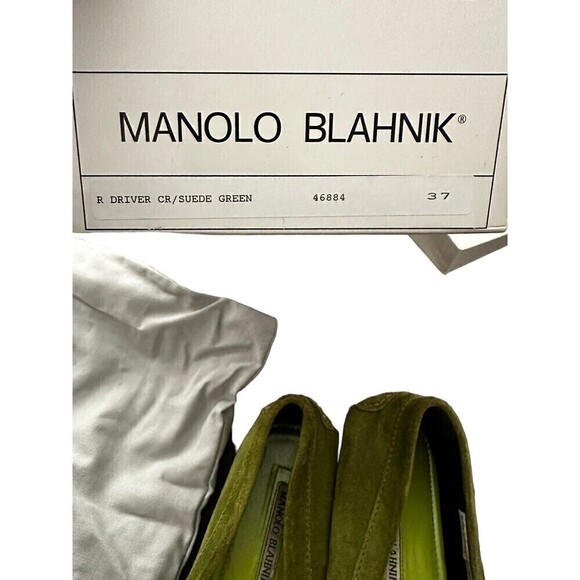 MANOLO BLAHNIK Roadster Green Suede Driving Loafers Mocs Terry Lined Sz 37 - Picture 6 of 9